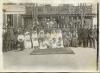 Group shot of wedding party and guests outside, Mürren P.O.W. Camp, Switzerland, 1916-1917, WWI