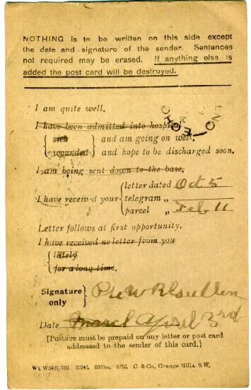 #5 Field Service Card
April 3th, 1917
Back Only