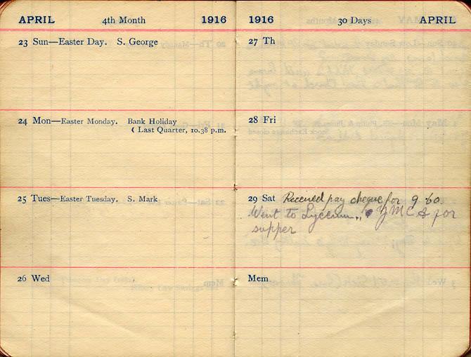 April 1916 Wilson diary, page 84/85.