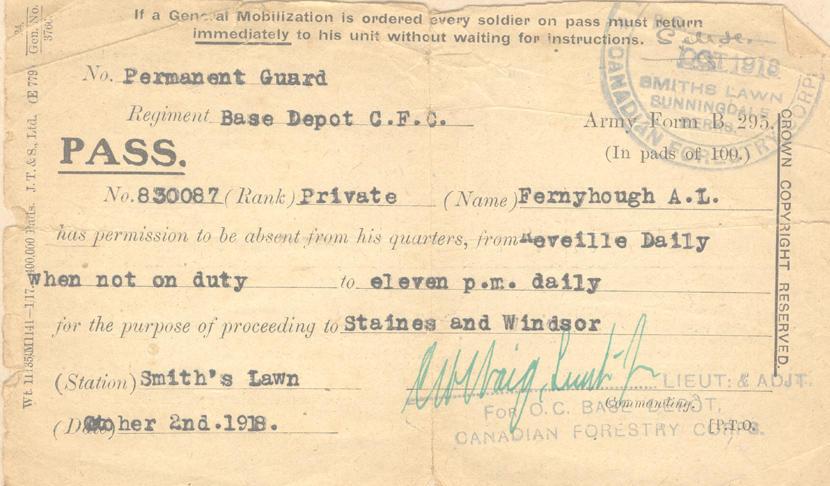 Pass, Oct 2, 1918, front