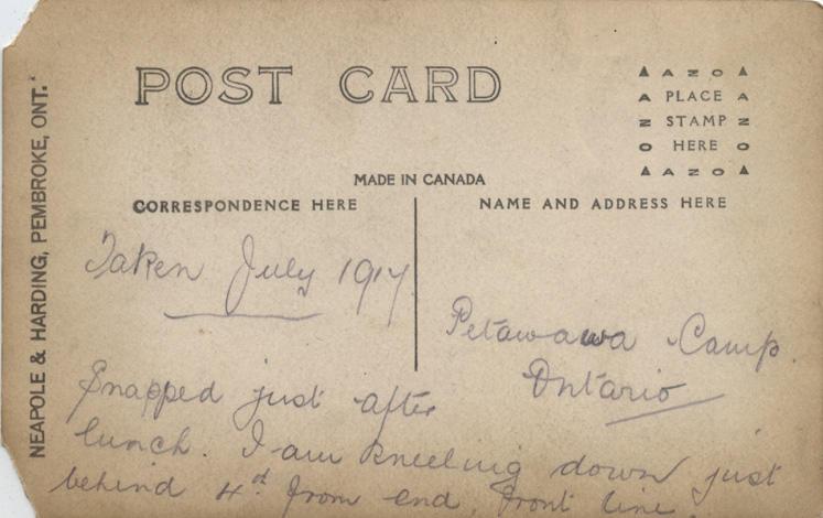 Monks postcard 1917.Petawawa14.back