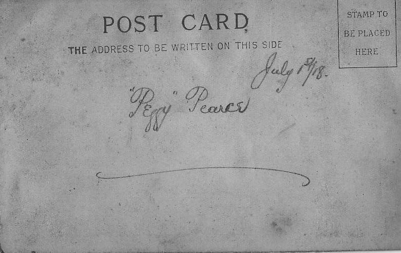 Photo, Peggy Pearce, July 1918, back.