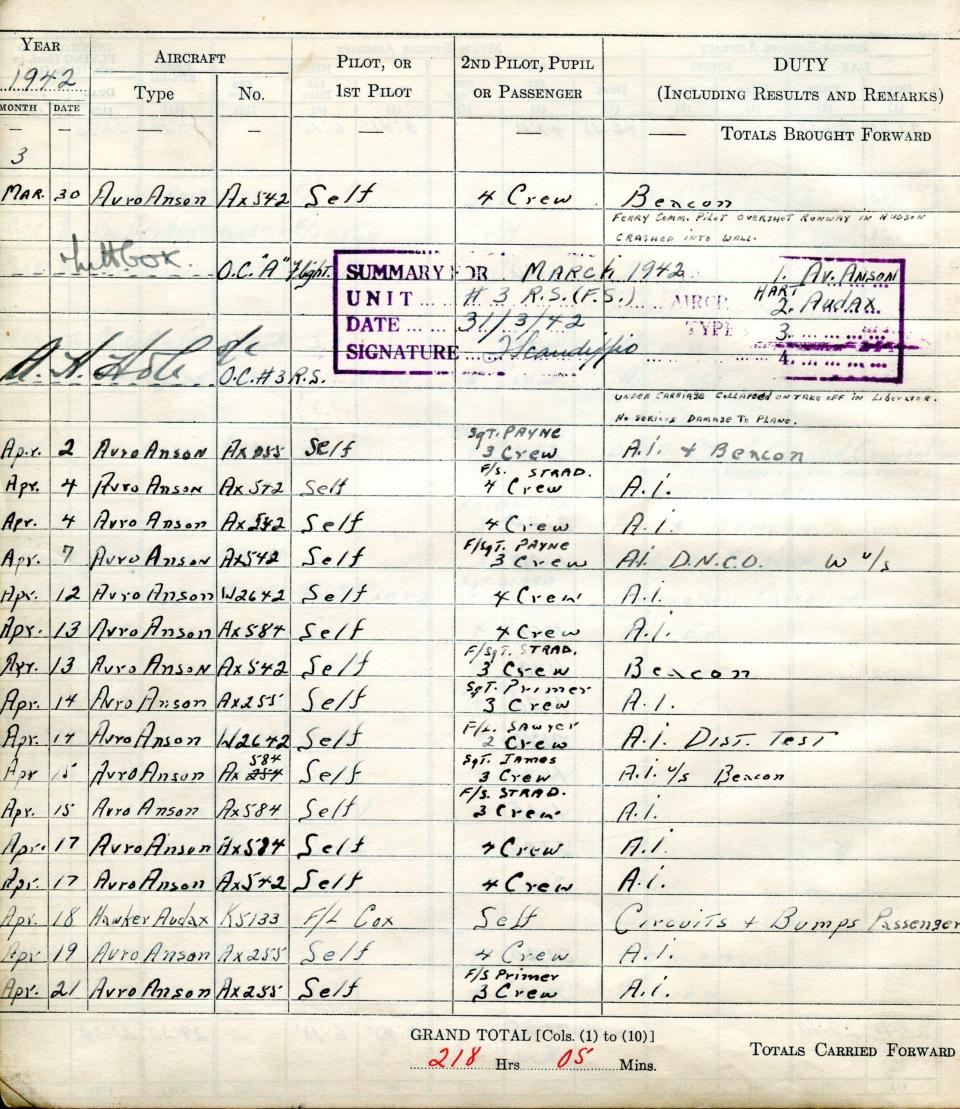 Francis Scandiffio, Pilot Logbook, p.26