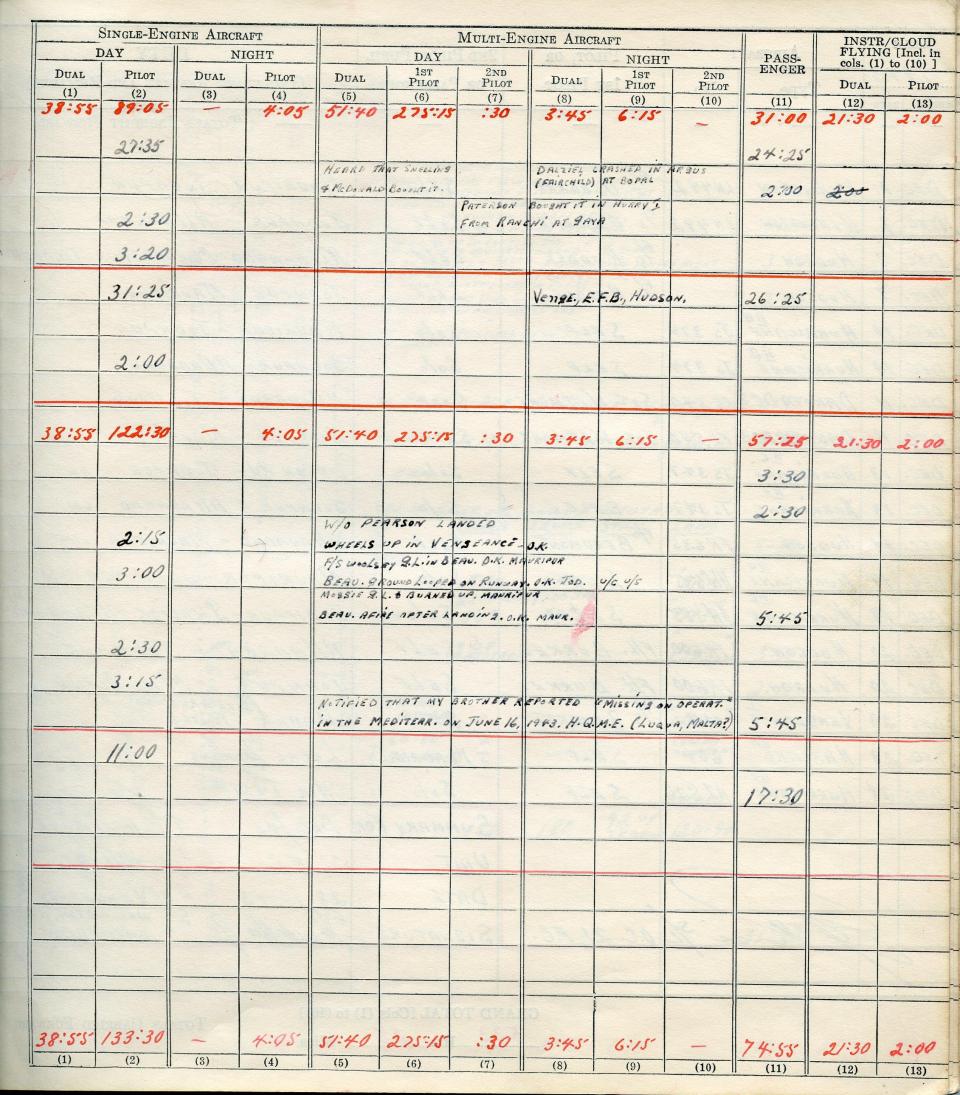 Francis Scandiffio, Pilot Logbook, p.54