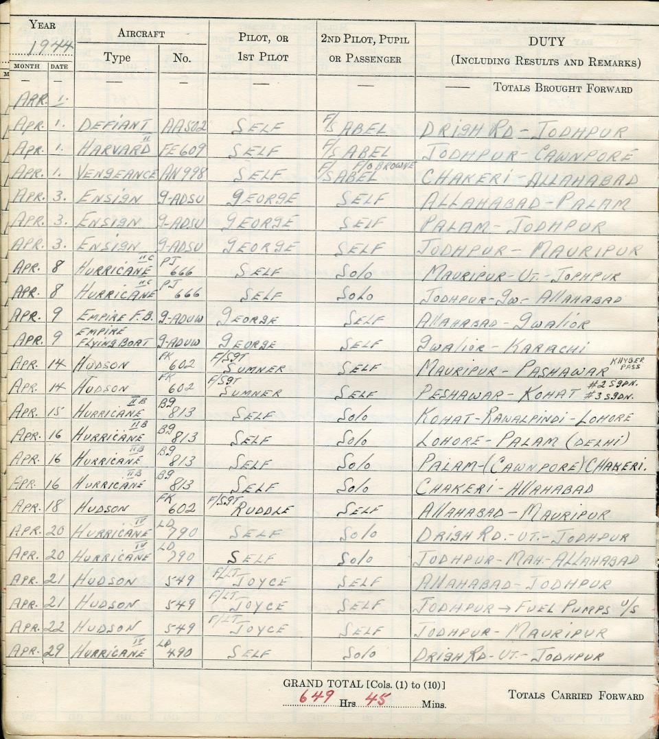 Francis Scandiffio, Pilot Logbook, p.69