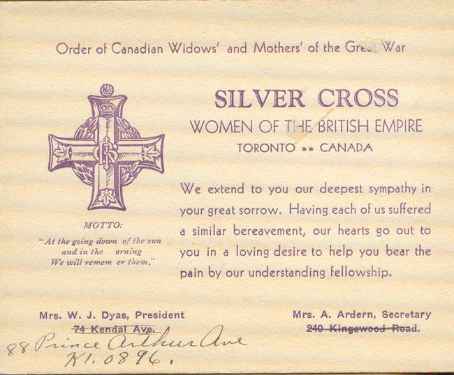 Thomas Scandiffio, Silver Cross Card, nd.