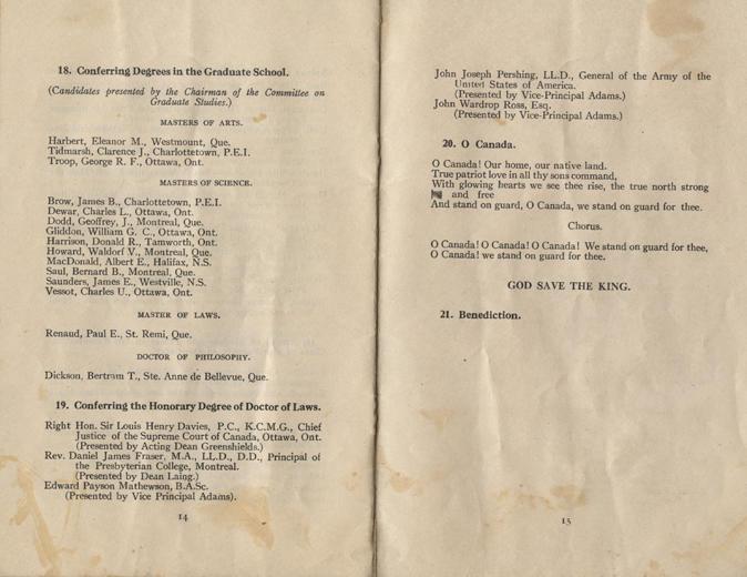 Convocation program, May 12, 1922, 14-15.