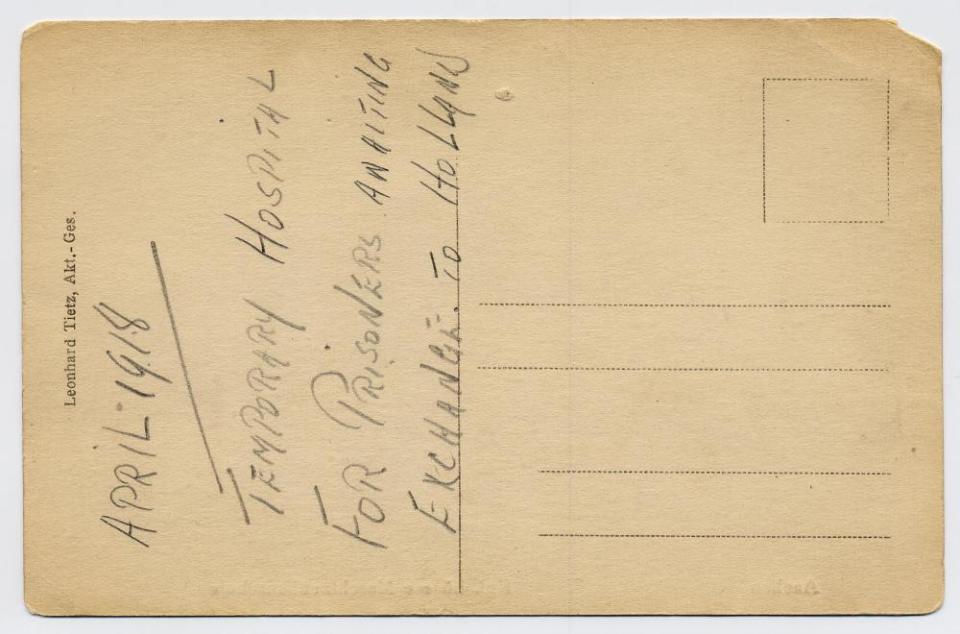 postcard, back view, P.O.W. Hospital Aachen, Germany, Aashen Kgl. höhere Maschinenbauschule, WWI